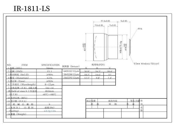 18mm focal length compatible with8-14um  infrared lens